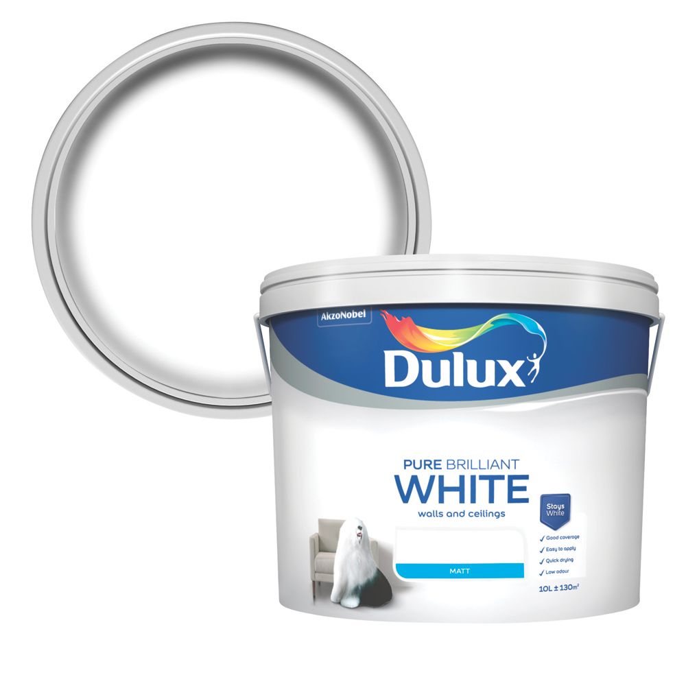 Dulux Matt Emulsion Paint Pure Brilliant White 10ltr