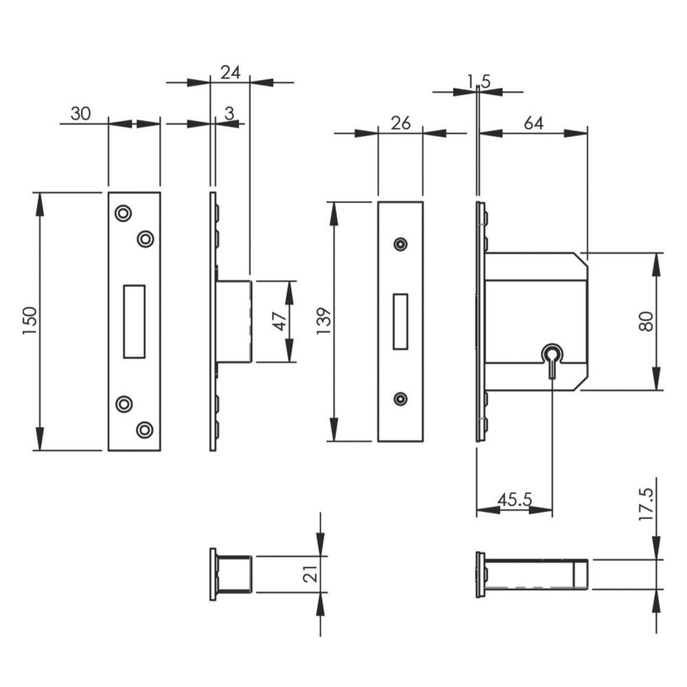 Smith & Locke Satin Stainless Steel BS 5-Lever Mortice Deadlock 65mm Case - 45mm Backset