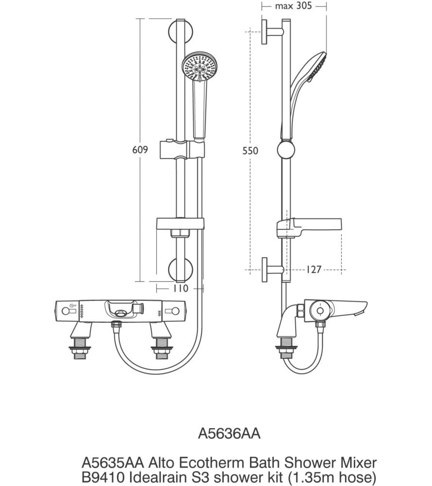 Ideal Standard Alto Ecotherm Surface-Mounted Thermostatic Bath/Shower Mixer Tap