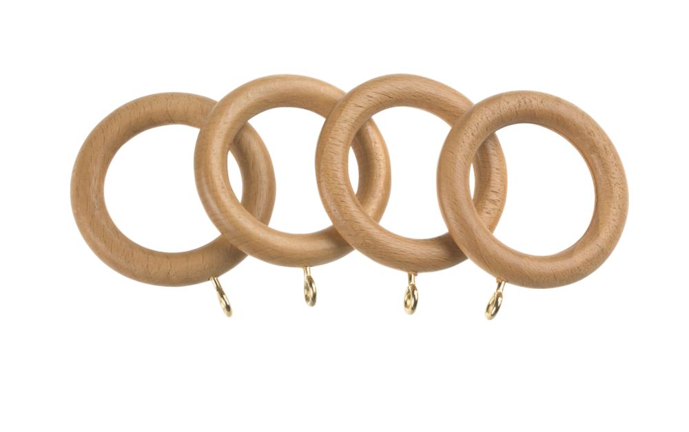 Universal Wooden 28mm Curtain Rings Natural 4 Pack Curtain