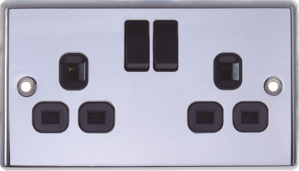 LAP 13A 2-Gang SP Switched Plug Socket Polished Chrome with Black Inserts 5 Pack