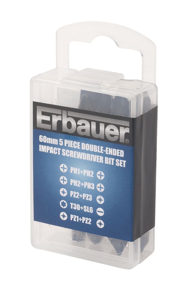 Erbauer Double-Ended Impact Screwdriver Bits Set 5 Pieces