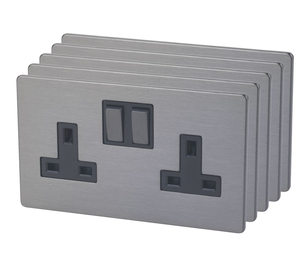 LAP 13A 2-Gang DP Switched Plug Socket Slate-Effect with Black Inserts 5 Pack Reviews