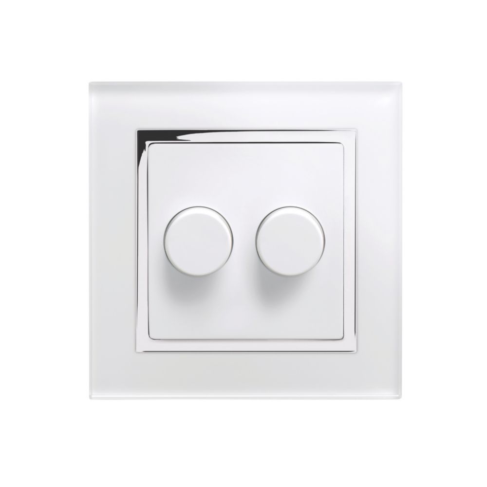 Retrotouch 2-Gang 2-Way LED Rotary LED Dimmer Switch White Glass with White Inserts