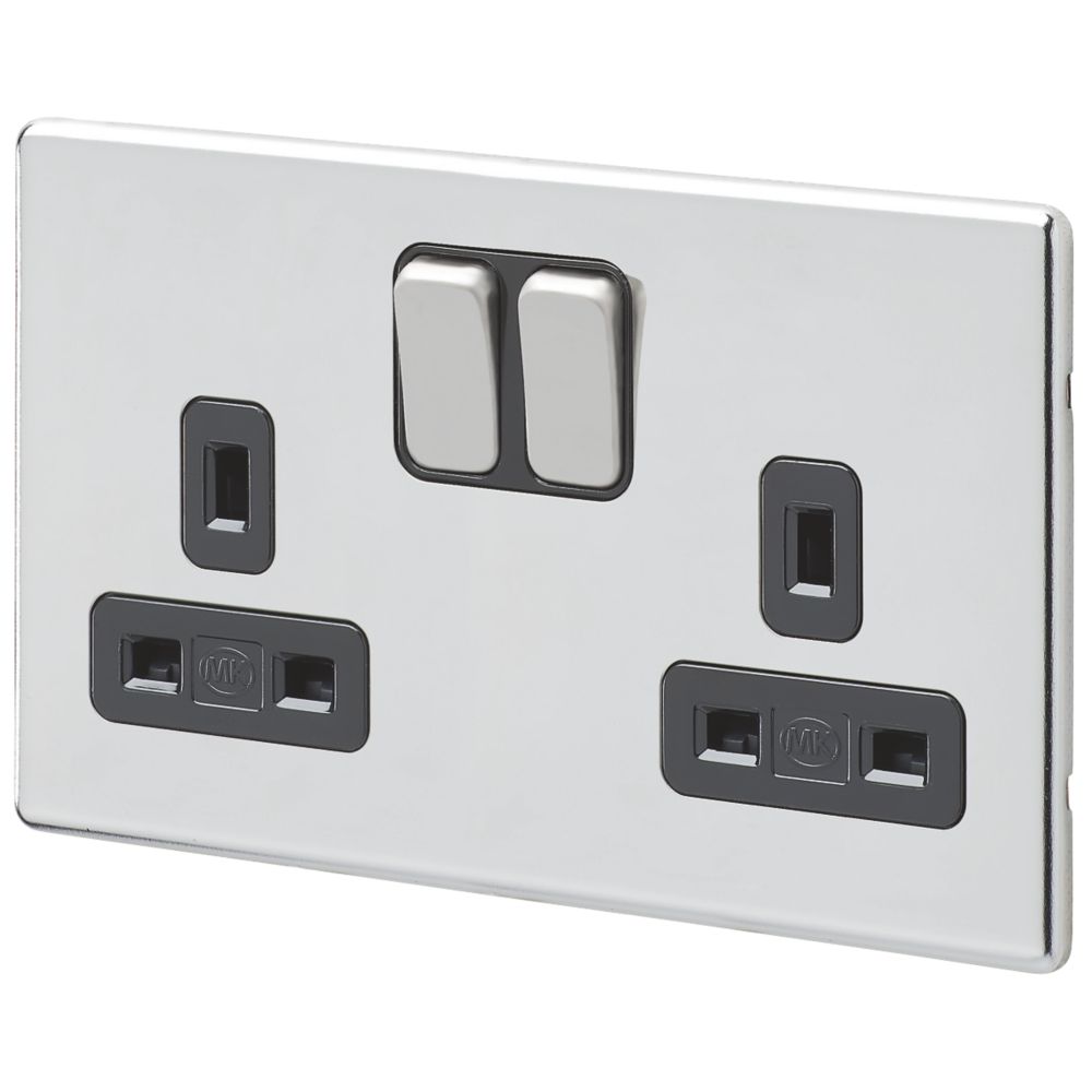 MK Aspect 13A 2-Gang DP Switched Plug Socket Polished Chrome with Black Inserts Reviews