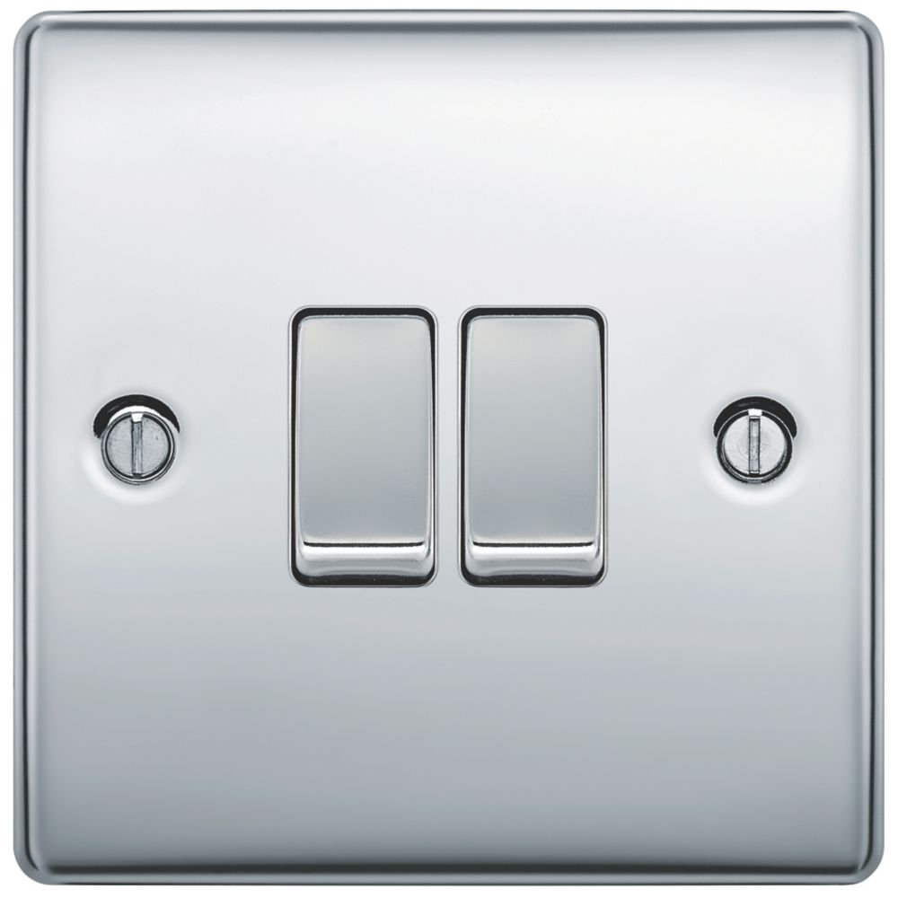 British General Nexus Metal 10AX 2-Gang 2-Way Light Switch Polished Chrome with Colour-Matched Inserts