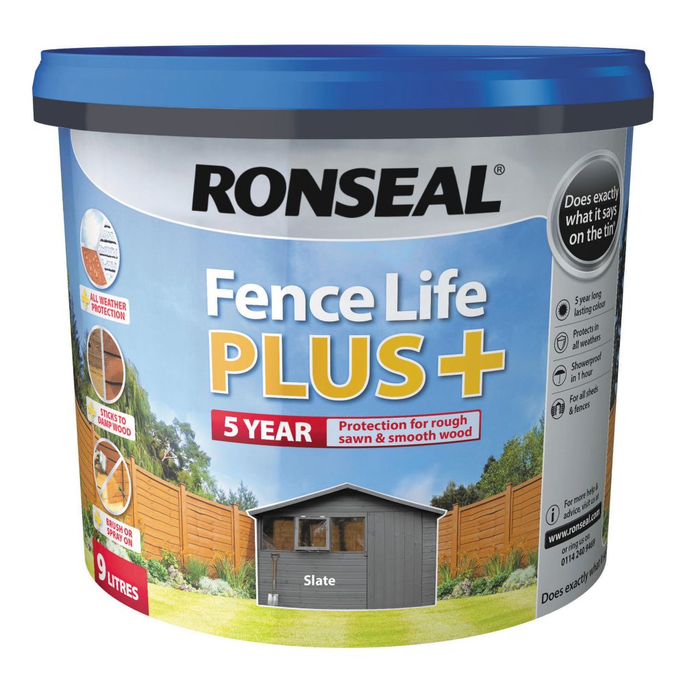 Ronseal Fence Life Plus Shed & Fence Treatment Slate 9Ltr