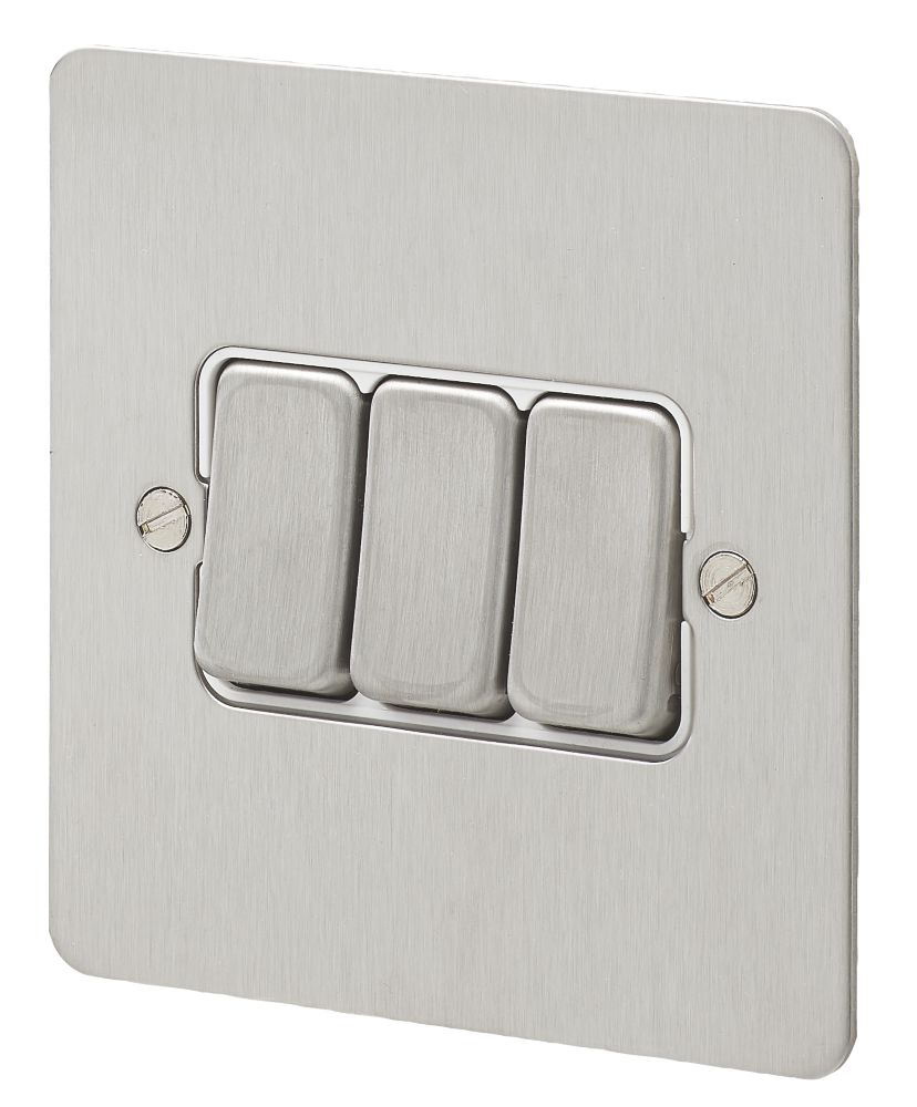 MK Edge 10AX 3-Gang 2-Way Switch Brushed Stainless Steel with White Inserts Reviews