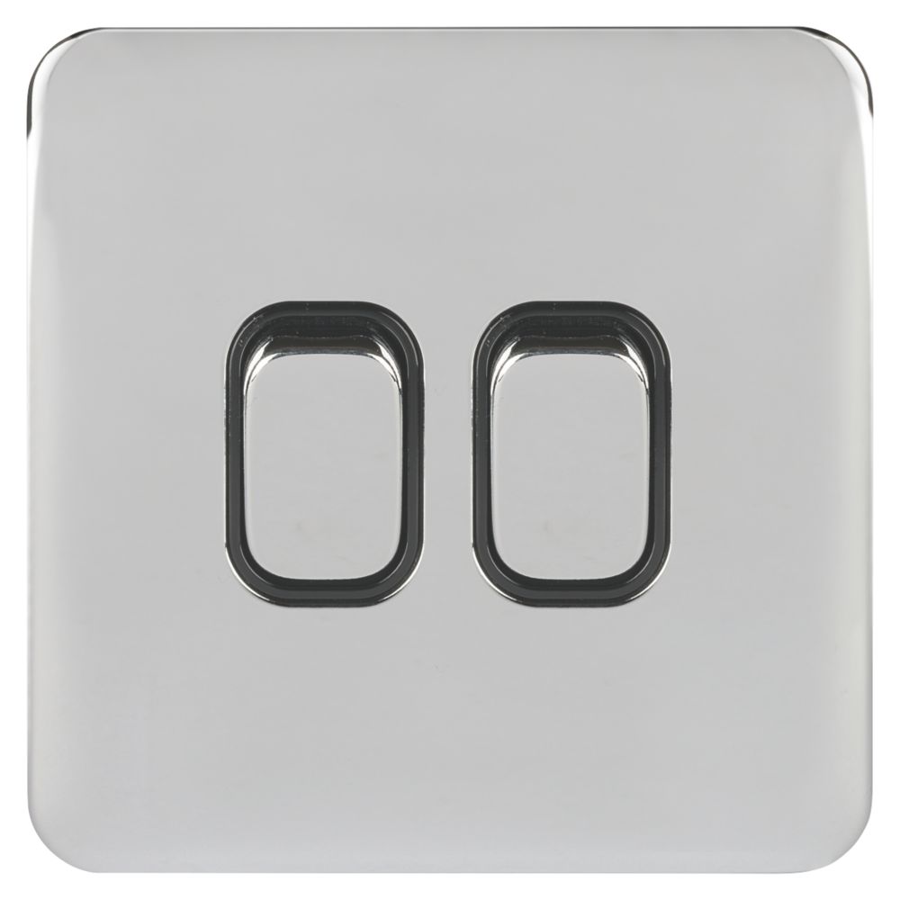 Schneider Electric Lisse Deco 10AX 2-Gang 2-Way Light Switch Polished Chrome with Black Inserts