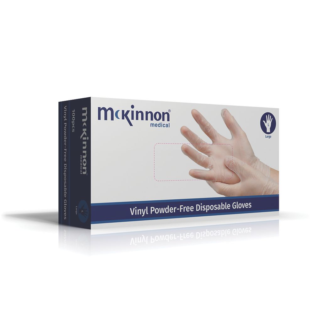 McKinnon 2602076 Vinyl Powder-Free Disposable Gloves Clear Large 100 Pack