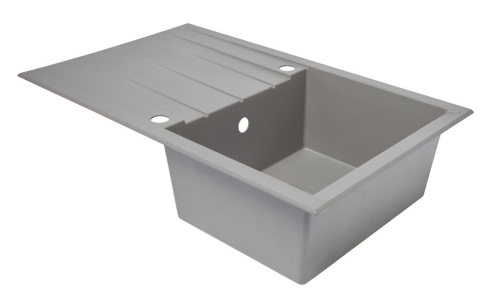 Plastic & Resin Kitchen Sink & Drainer Grey 1 Bowl Reversible 800 x 500mm