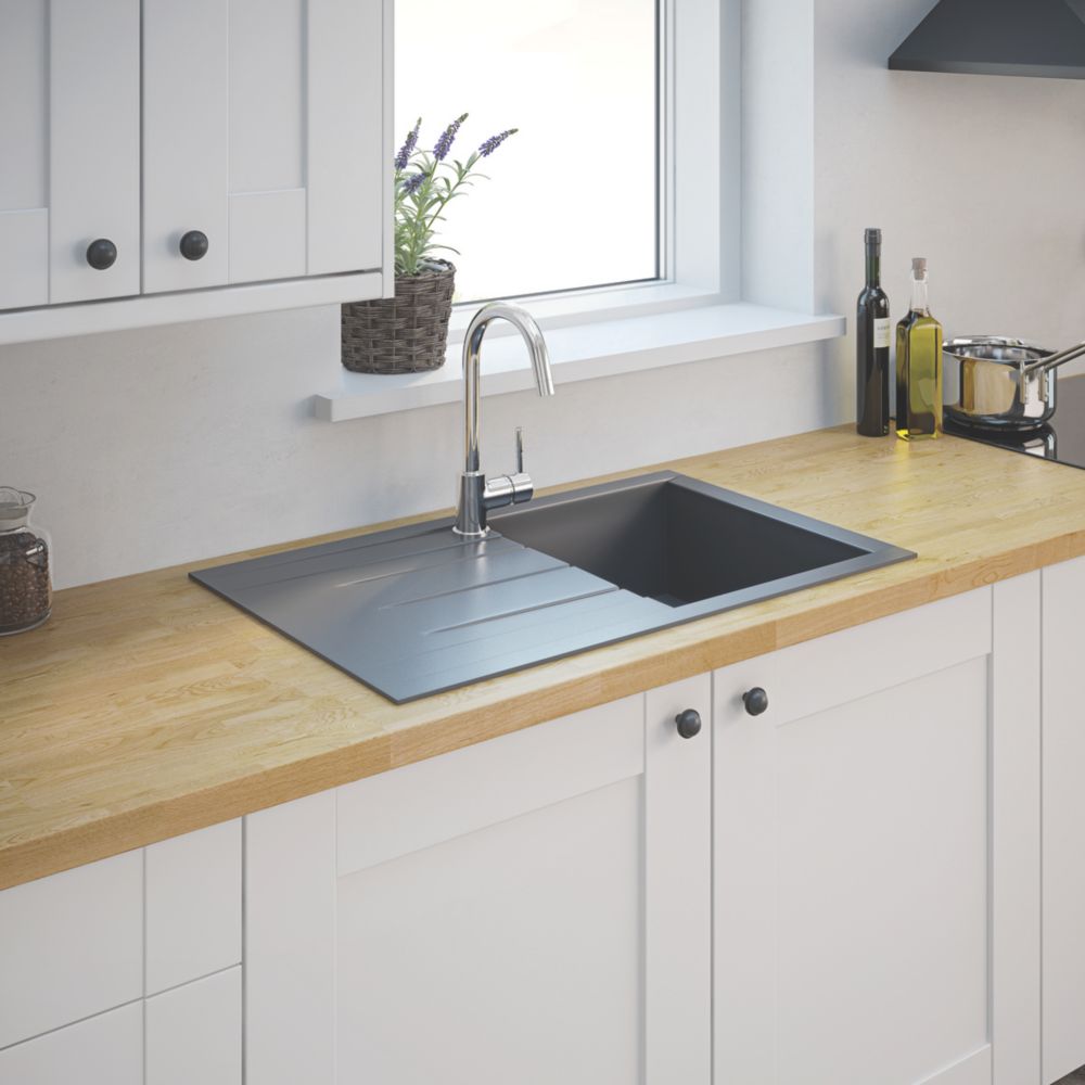 Plastic Resin Kitchen Sink Drainer Grey 1 Bowl Reversible 800 X 500mm