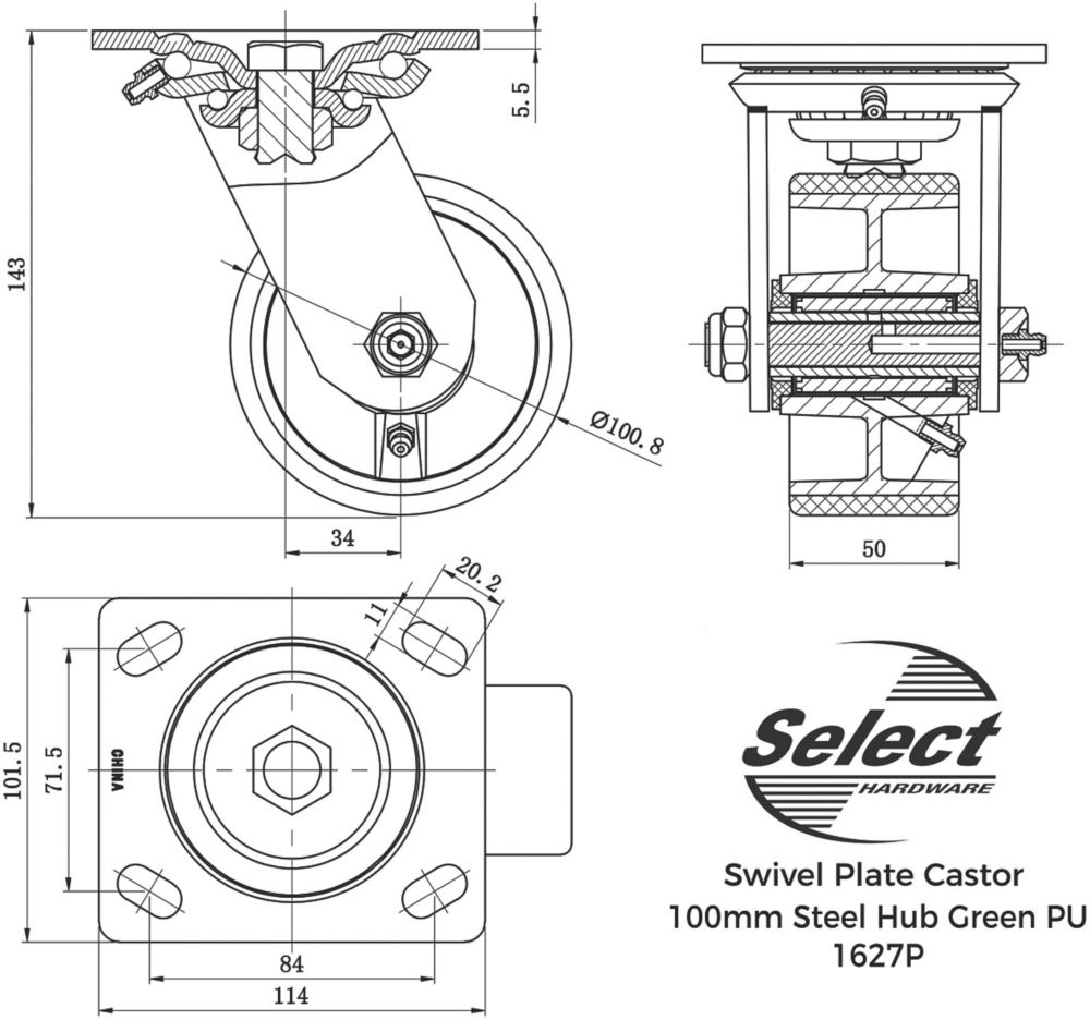 Select Swivel Castor 100mm