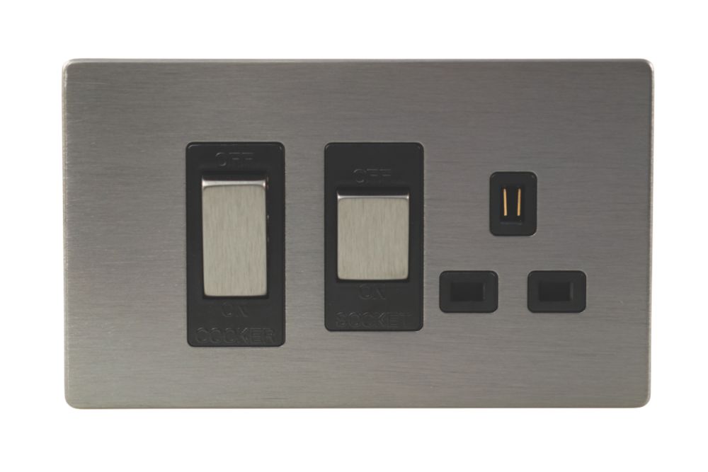 LAP 45A 2-Gang DP Cooker Switch & 13A DP Switched Socket Slate-Effect with Black Inserts