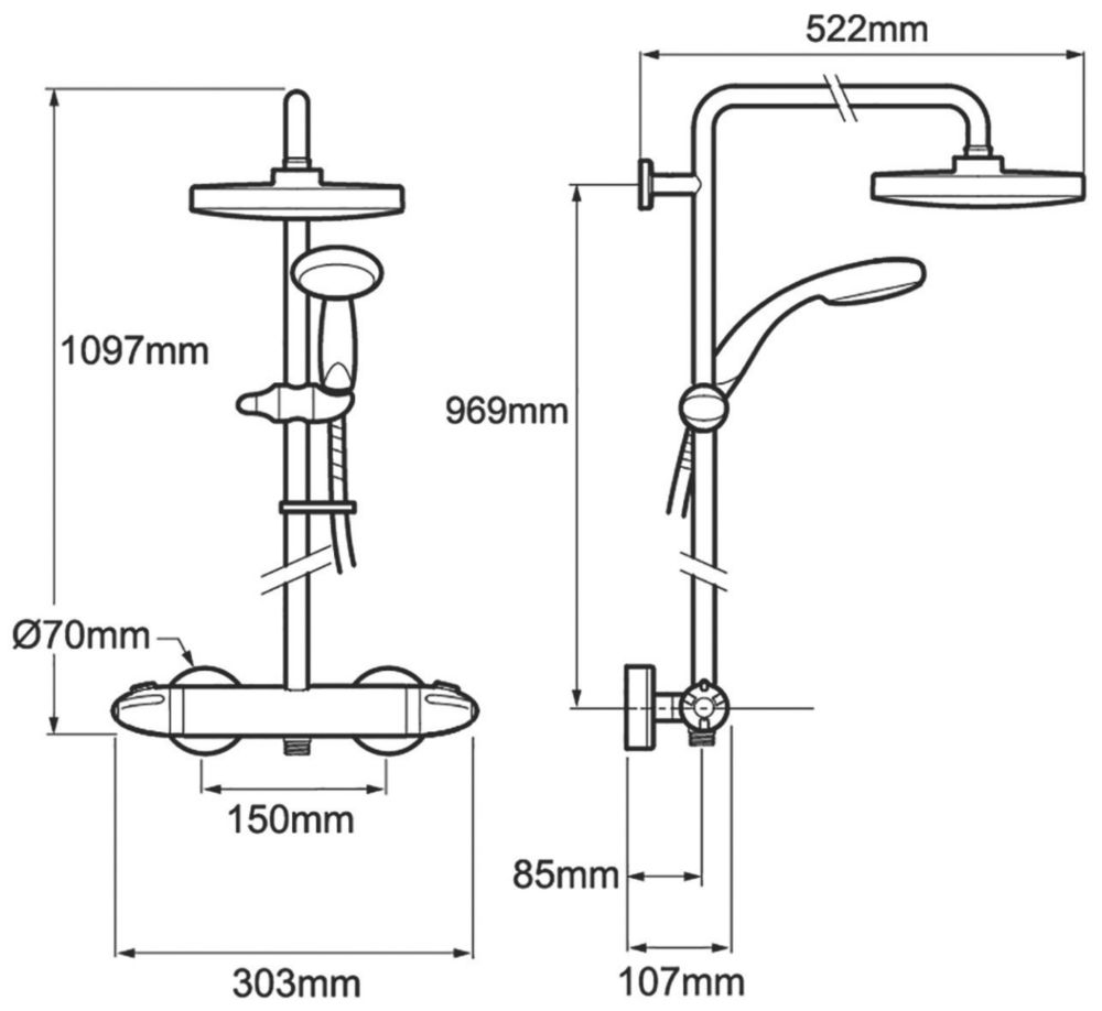 Mira Coda Pro Rear-Fed Exposed Chrome Thermostatic ERD Thermostatic Shower w/Diverter