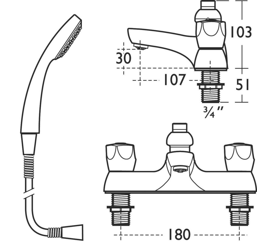 Armitage Shanks Sandringham 21 Surface-Mounted Bath / Shower Mixer Bathroom Tap