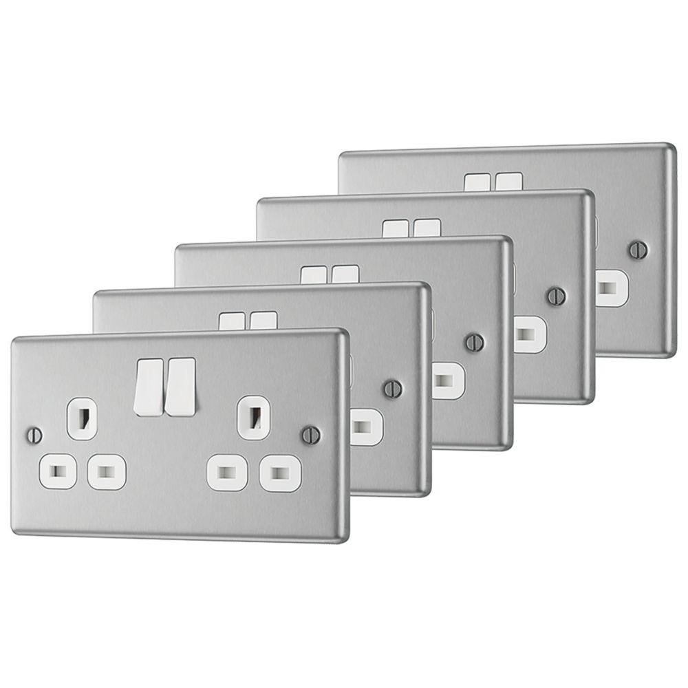 LAP 13A 2-Gang SP Switched Plug Socket Brushed Stainless Steel with White Inserts 5 Pack Reviews