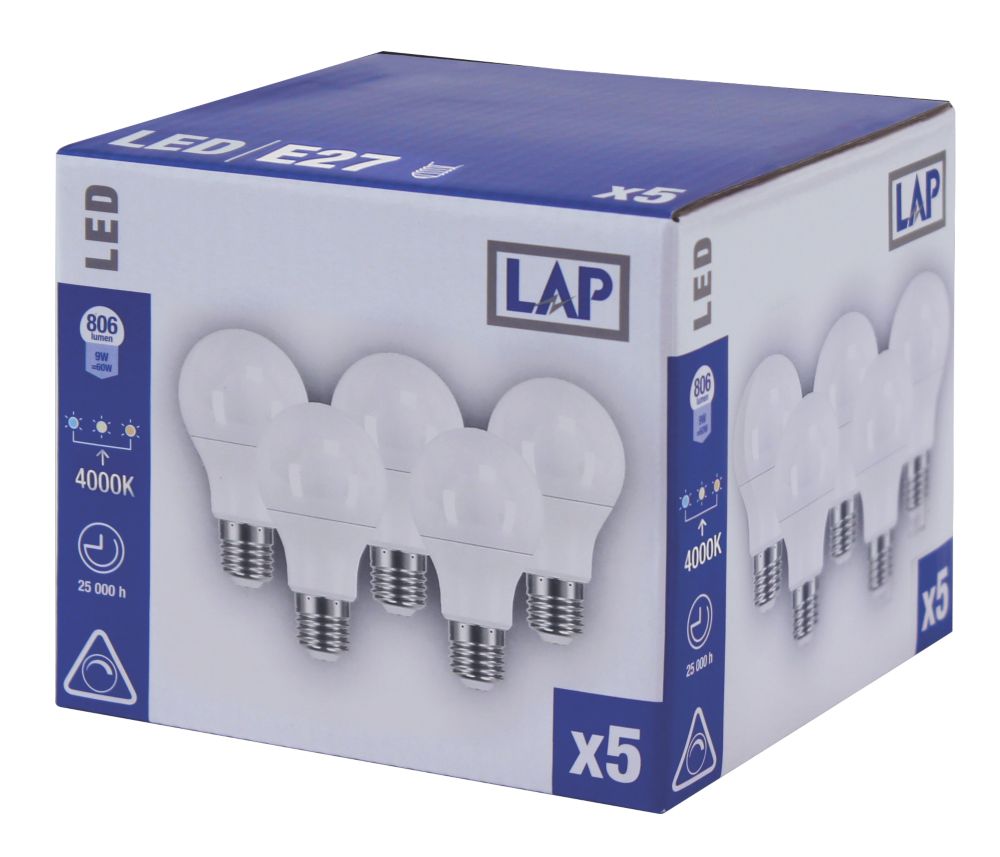 LAP ES GLS LED Light Bulb 806lm 9.5W 5 Pack