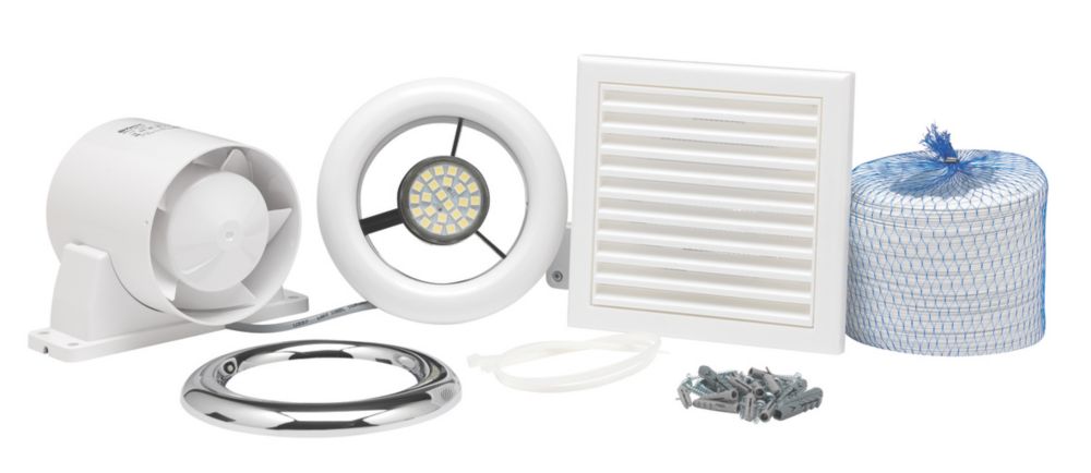 Xpelair In-Line Axial Shower Fan Kit with Timer White / Chrome 100mm