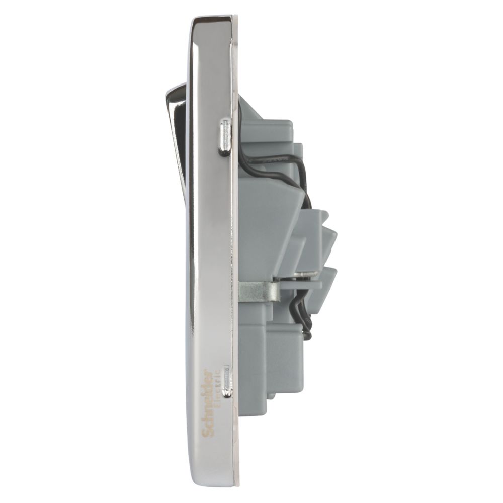 Schneider Electric Lisse Deco 13A 2-Gang DP Switched Plug Socket Polished Chrome with White Inserts