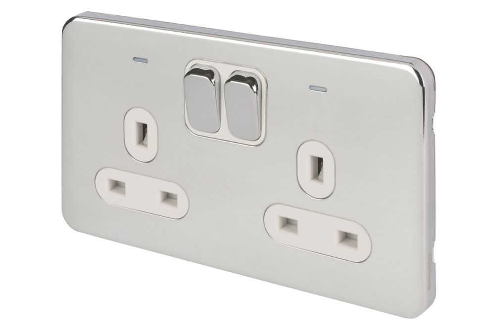 Schneider Electric Lisse Deco 13A 2-Gang DP Switched Plug Socket Polished Chrome with White Inserts Reviews