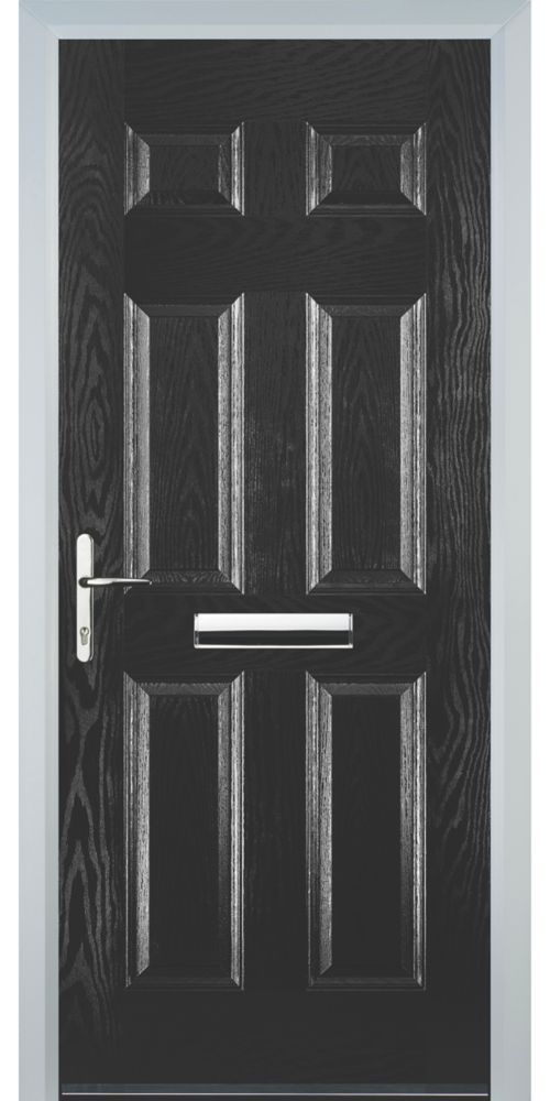 Euramax 6 Panel Unglazed Black Composite Door 920 X 2100mm Doors