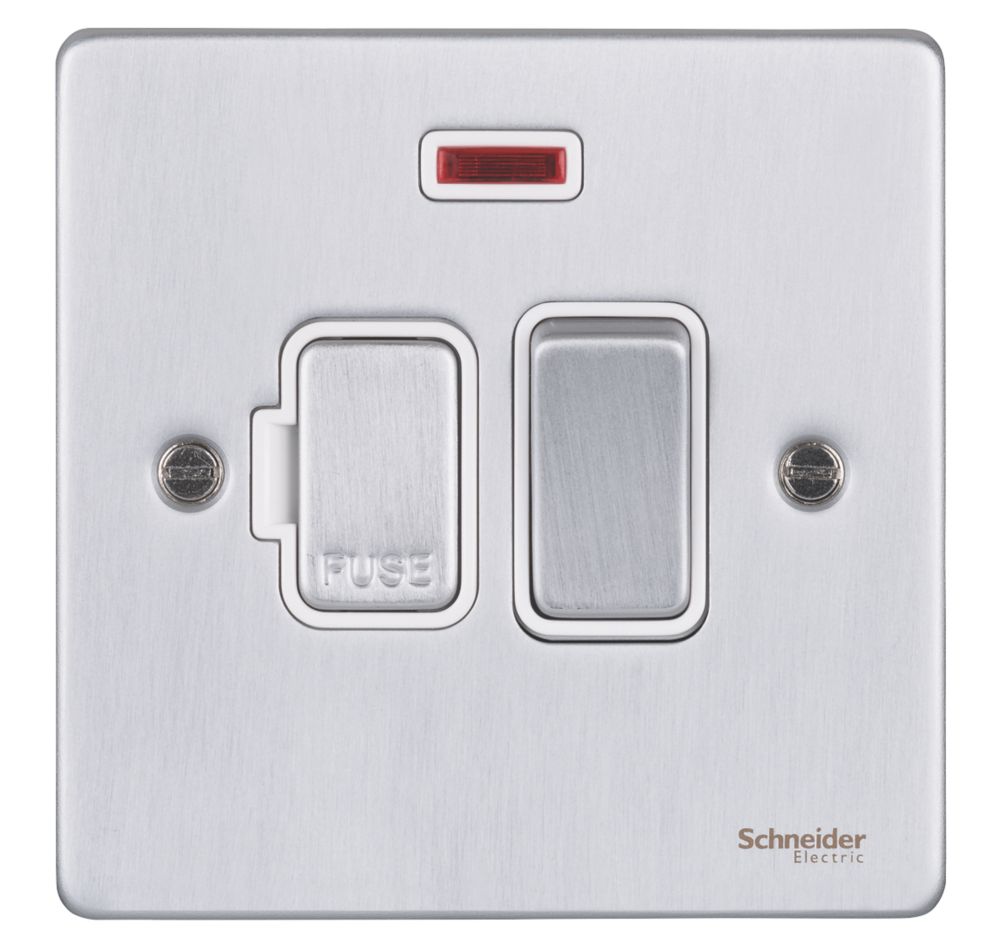 Schneider Electric Ultimate Low Profile 13A Switched Fused Spur with Neon Brushed Chrome with White Inserts