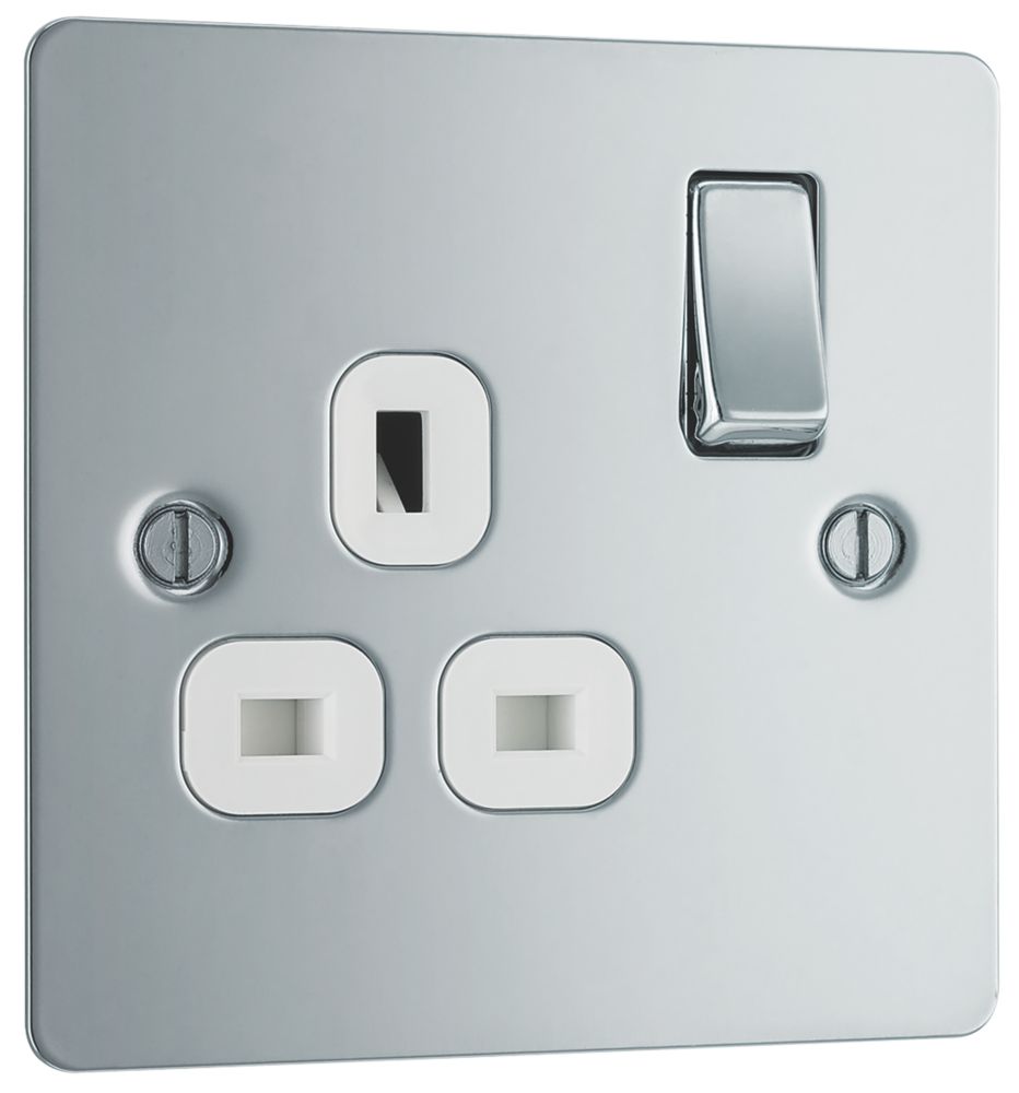 LAP 13A 1-Gang DP Switched Plug Socket Polished Chrome with White Inserts