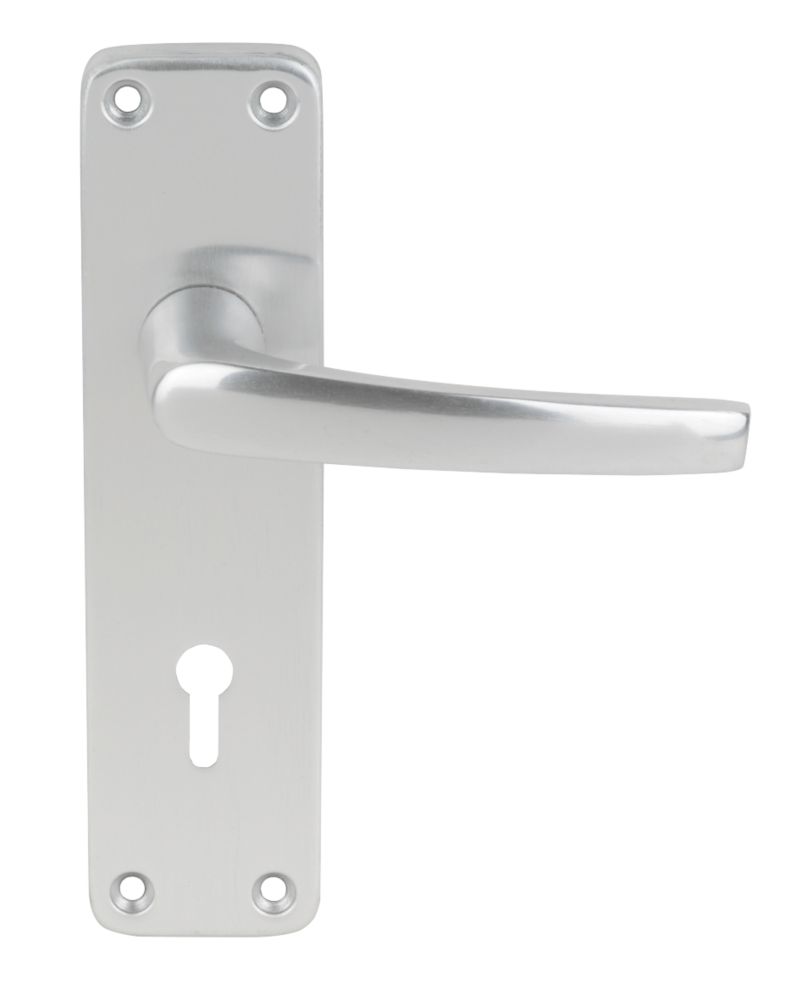 Contract Fire Rated Lever Lock Door Handle Pair Satin Anodised Aluminium Commercial Lever On Backplate Screwfix Com