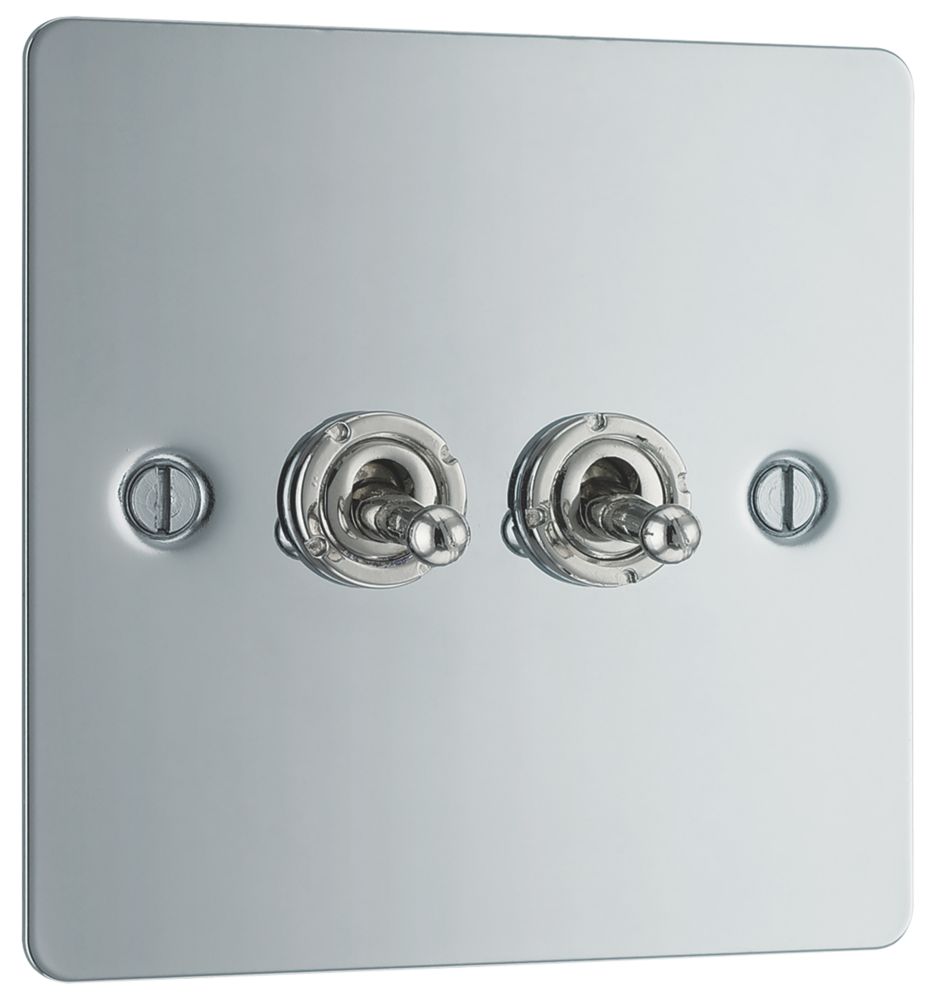LAP 10AX 2-Gang 2-Way Toggle Switch Polished Chrome with Colour-Matched Inserts