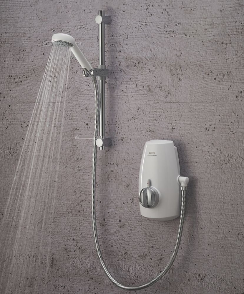 Aqualisa Aquastream Gravity-Pumped White / Chrome Thermostatic Power Shower