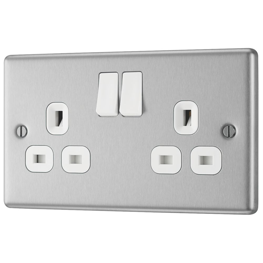 LAP 13A 2-Gang SP Switched Plug Socket Brushed Stainless Steel with White Inserts Reviews