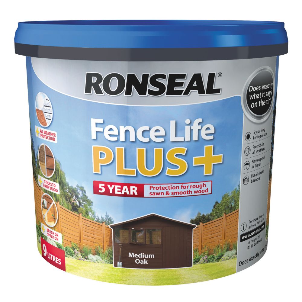 Ronseal Fence Life Plus Shed & Fence Treatment Medium Oak 9Ltr