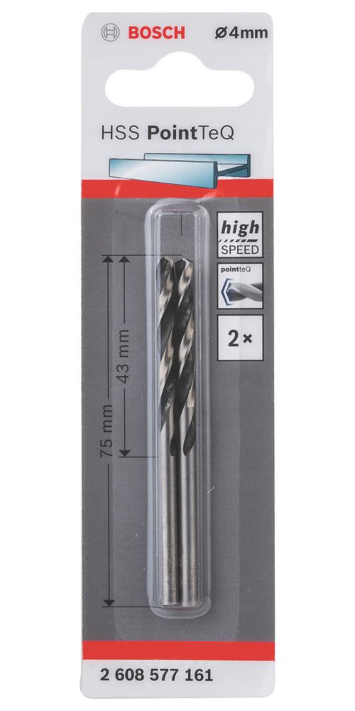 Bosch Straight Shank Drill Bit 4 x 75mm 2 Pack