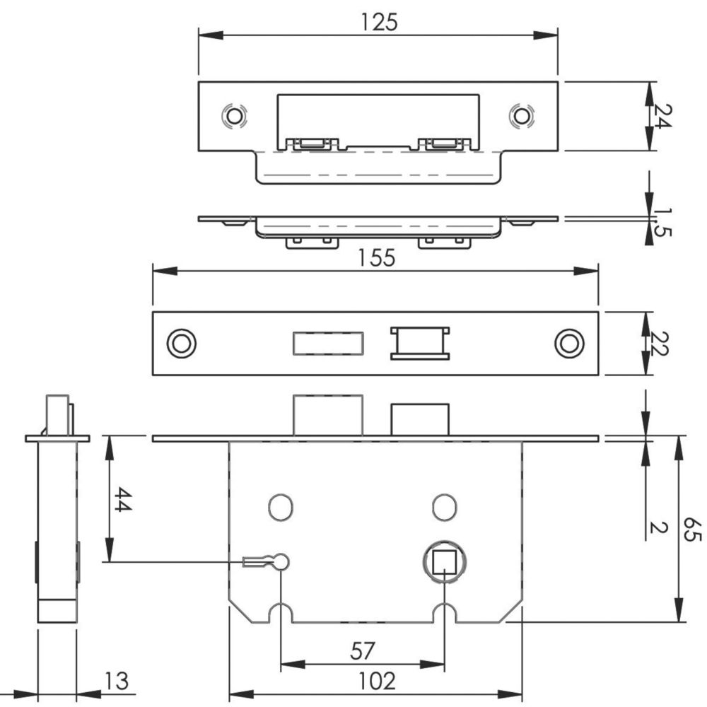 Eurospec 2 Lever Nickel plate Rebated Sashlock 64mm Case - 44mm Backset