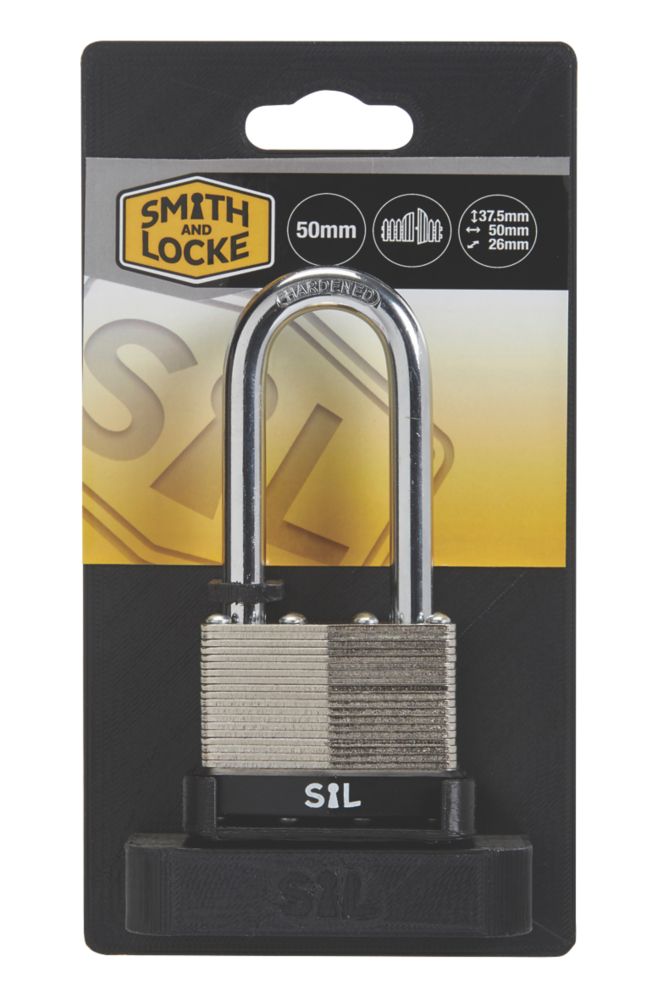 Smith & Locke Laminated Weather-Resistant Long Shackle Padlock 50mm