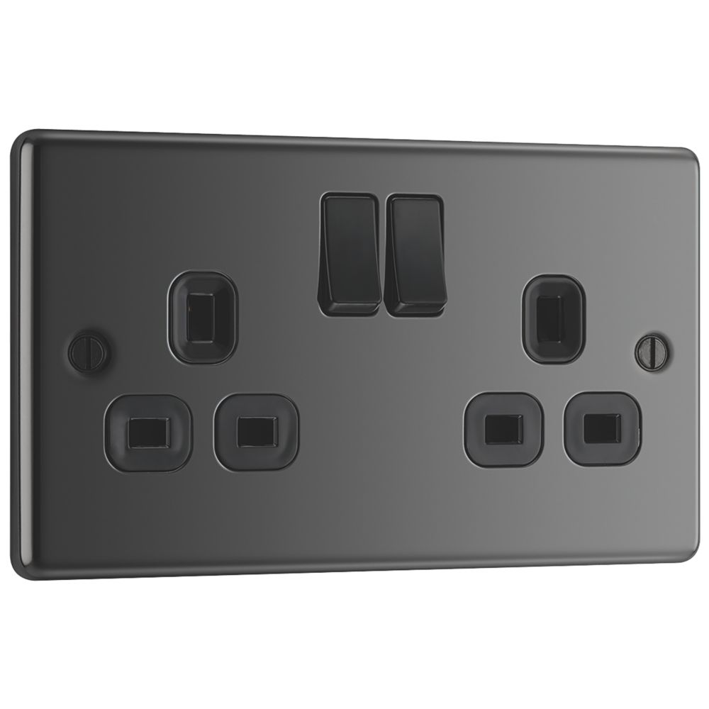 LAP 13A 2-Gang SP Switched Plug Socket Black Nickel with Black Inserts 5 Pack