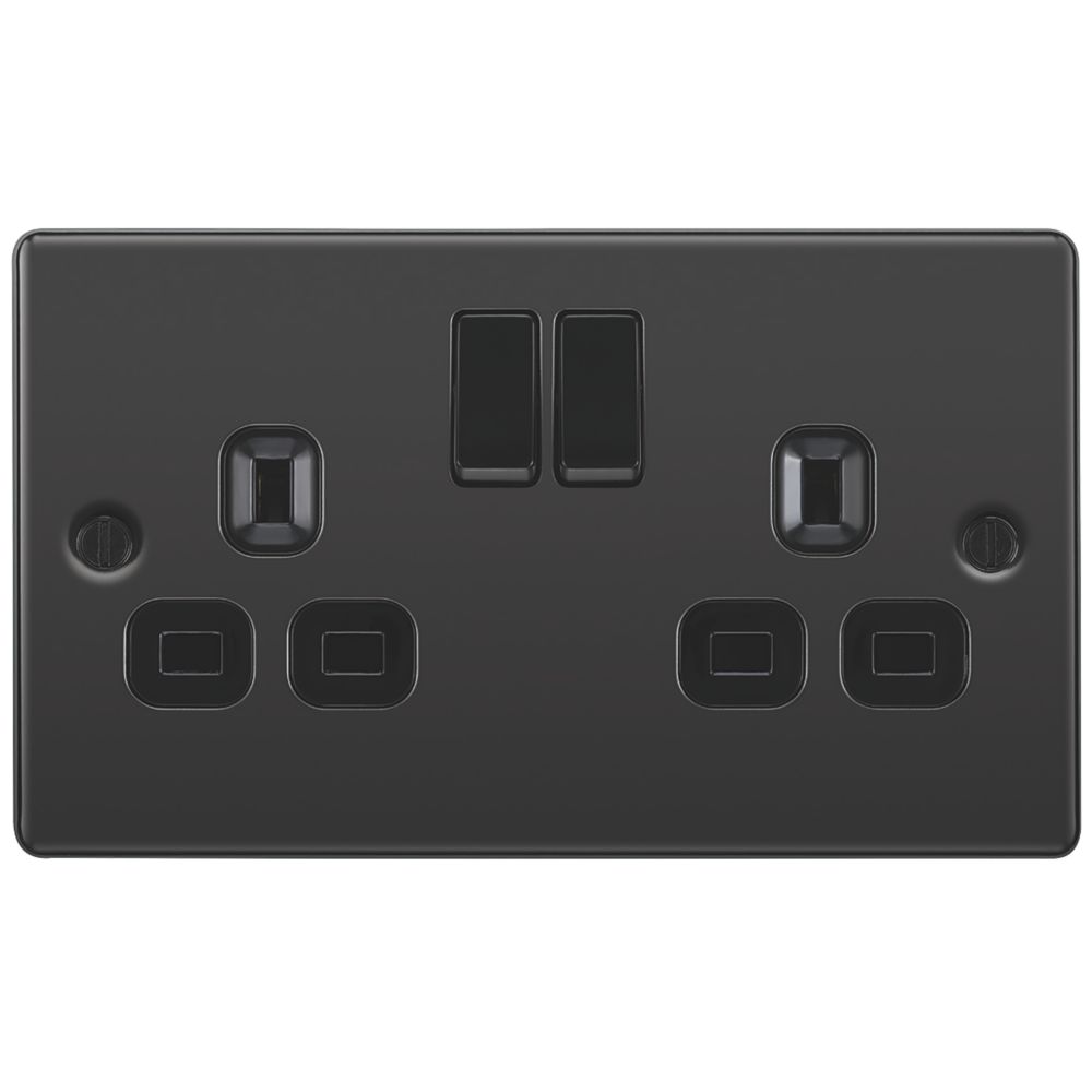 LAP 13A 2-Gang SP Switched Plug Socket Black Nickel with Black Inserts 5 Pack