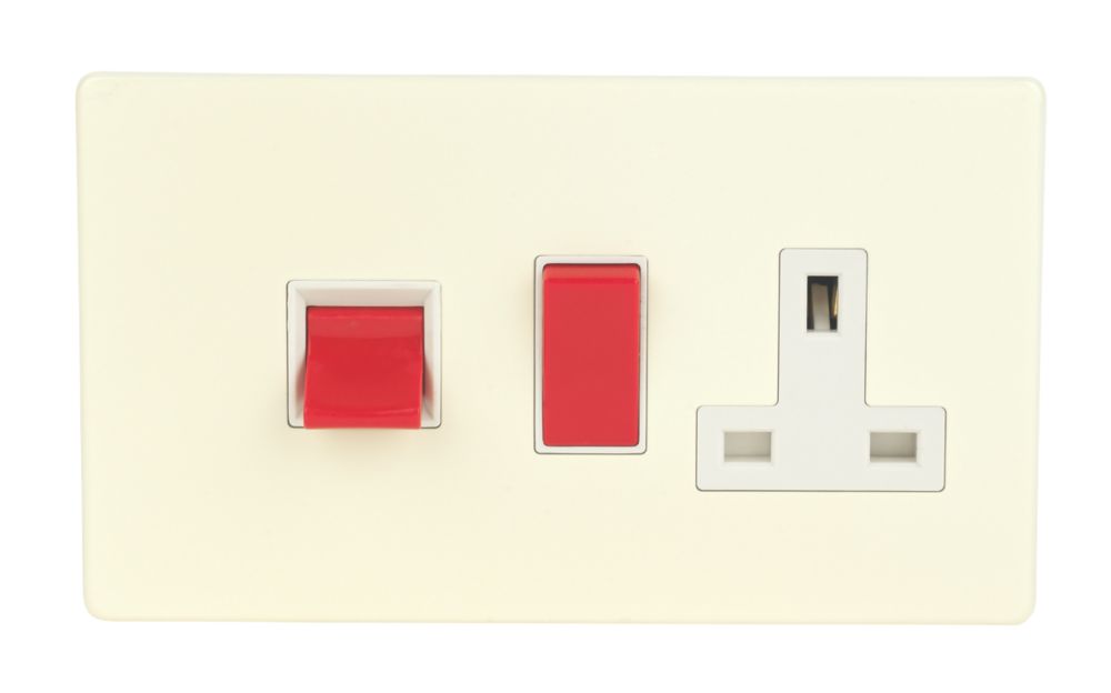 Varilight 45AX 2-Gang DP Cooker Switch & 13A DP Switched Socket White Chocolate with White Inserts