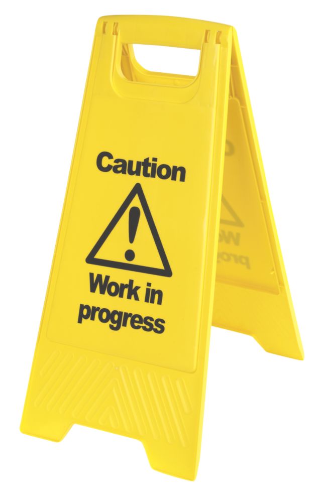Caution Work In Progress A Frame Safety Sign 680 X 300mm Wet Floor Signs Screwfix Com