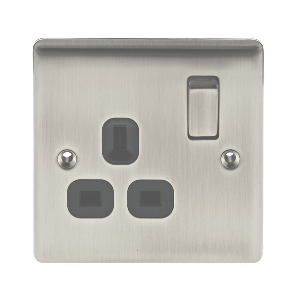 British General Nexus Metal 13A 1-Gang DP Switched Plug Socket Brushed Iridium with Black Inserts