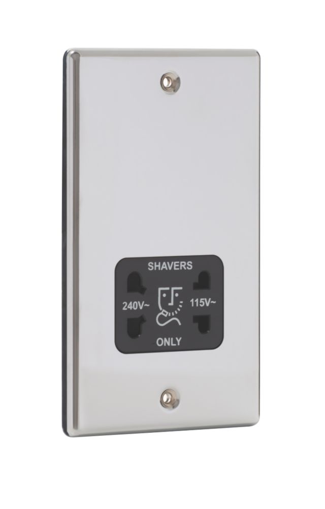 LAP 2-Gang Dual Voltage Shaver Socket 115 / 230V Polished Chrome with Black Inserts