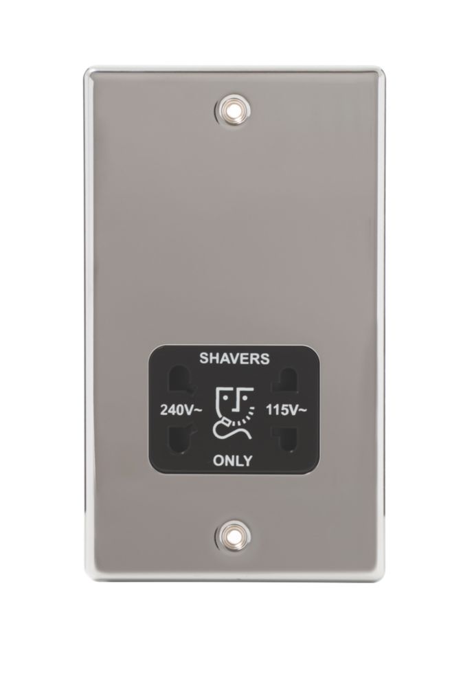 LAP 2-Gang Dual Voltage Shaver Socket 115 / 230V Polished Chrome with Black Inserts