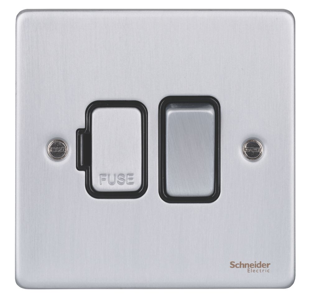 Schneider Electric Ultimate Low Profile 13A Switched Fused Spur with Neon Brushed Chrome with Black Inserts