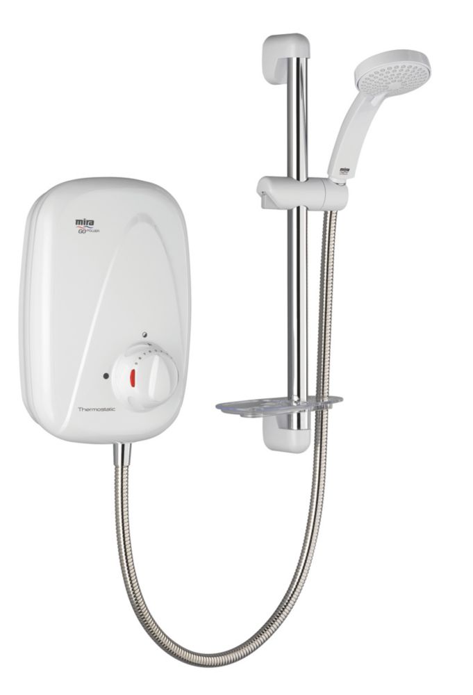 Mira Go Rear Fed White Chrome Thermostatic Power Shower Showers Screwfix Com