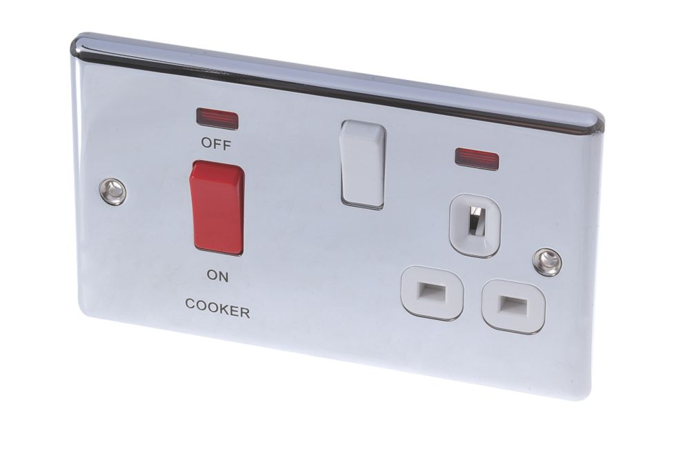 LAP 45A 2-Gang DP Cooker Switch & 13A DP Switched Socket Polished Chrome with Neon with White Inserts Reviews