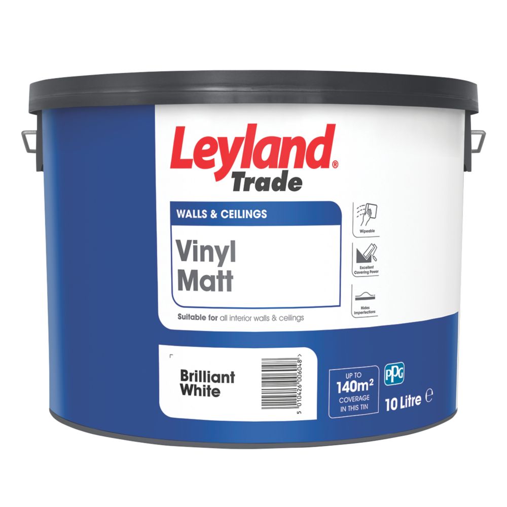 Leyland Trade Vinyl Matt Emulsion Paint Brilliant White 10ltr