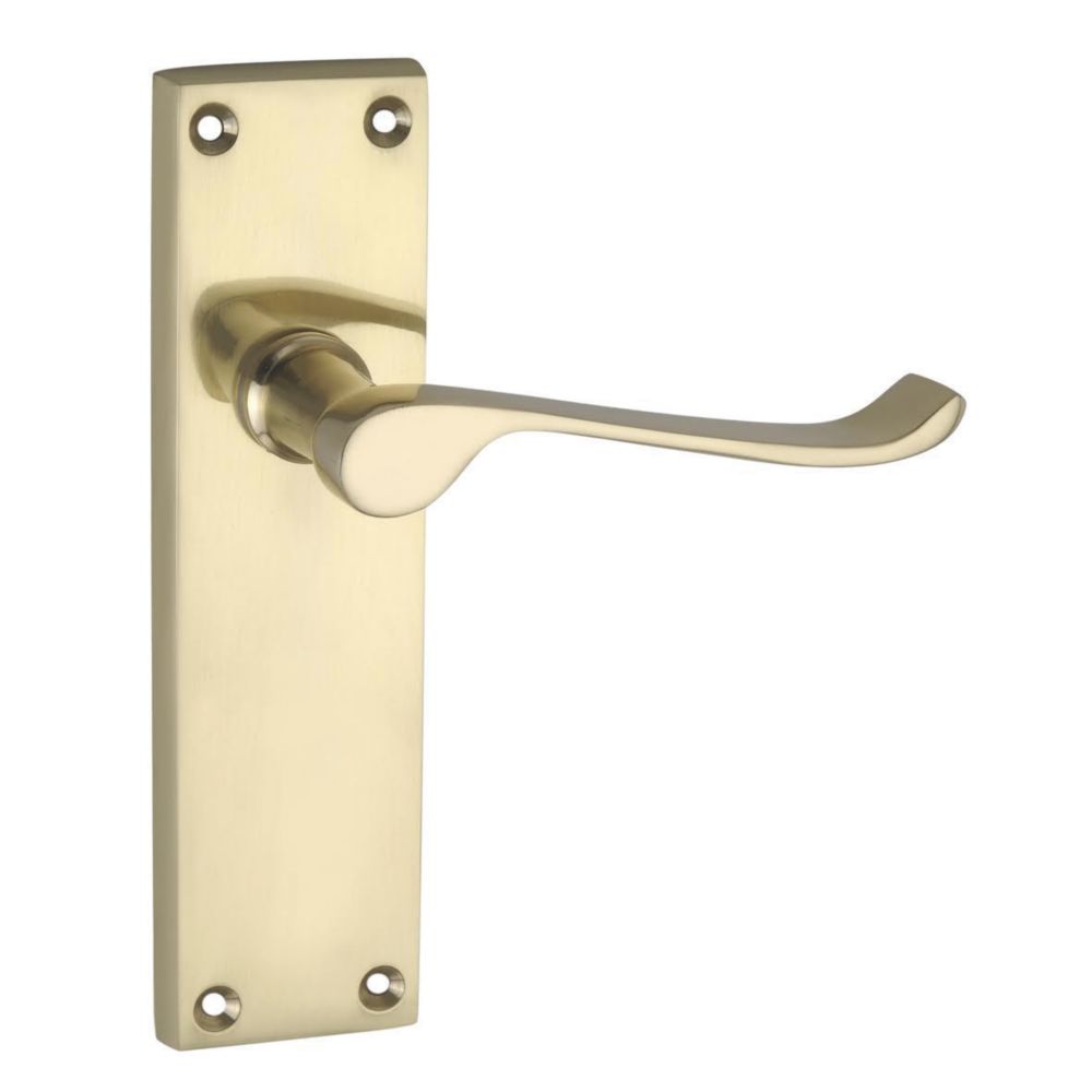 Smith Locke Long Victorian Scroll Fire Rated Latch Door Handles Pair Polished Brass Backplate Handles Screwfix Com