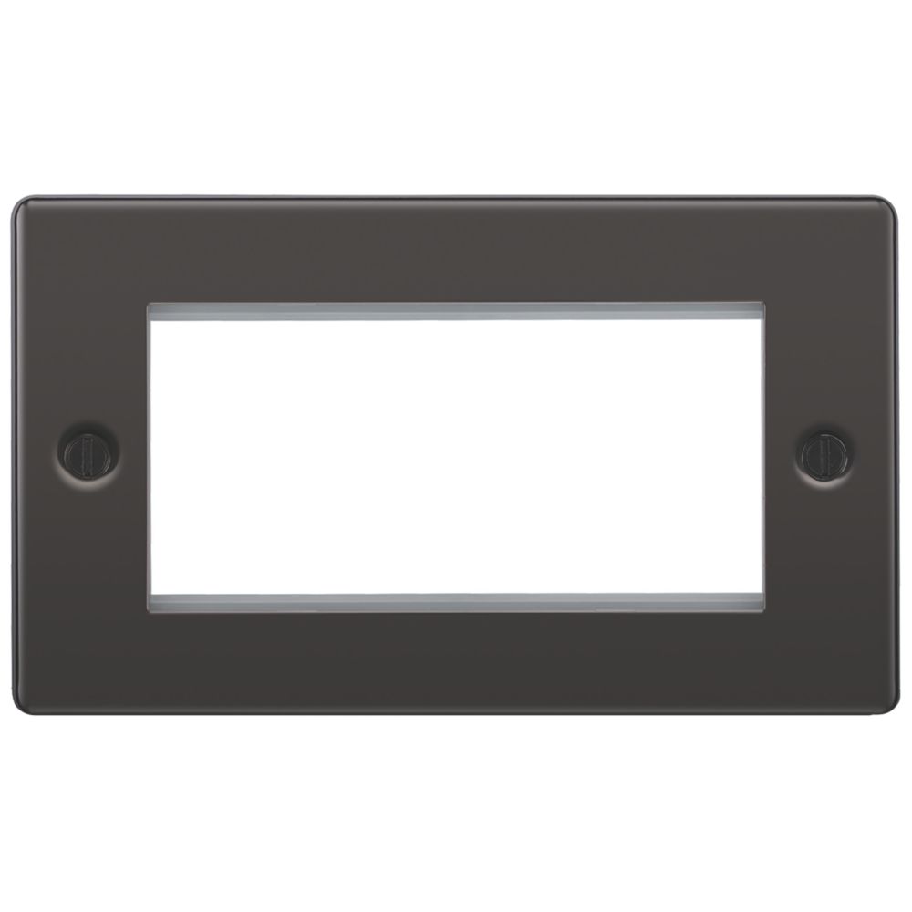 LAP 2-Gang Front Plate with 4 Module Aperture + Earth Black Nickel