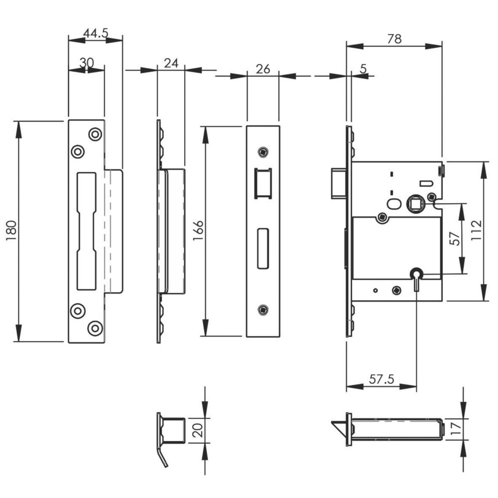 Smith & Locke Satin Stainless Steel BS 5-Lever Mortice Sashlock 78mm Case - 57mm Backset